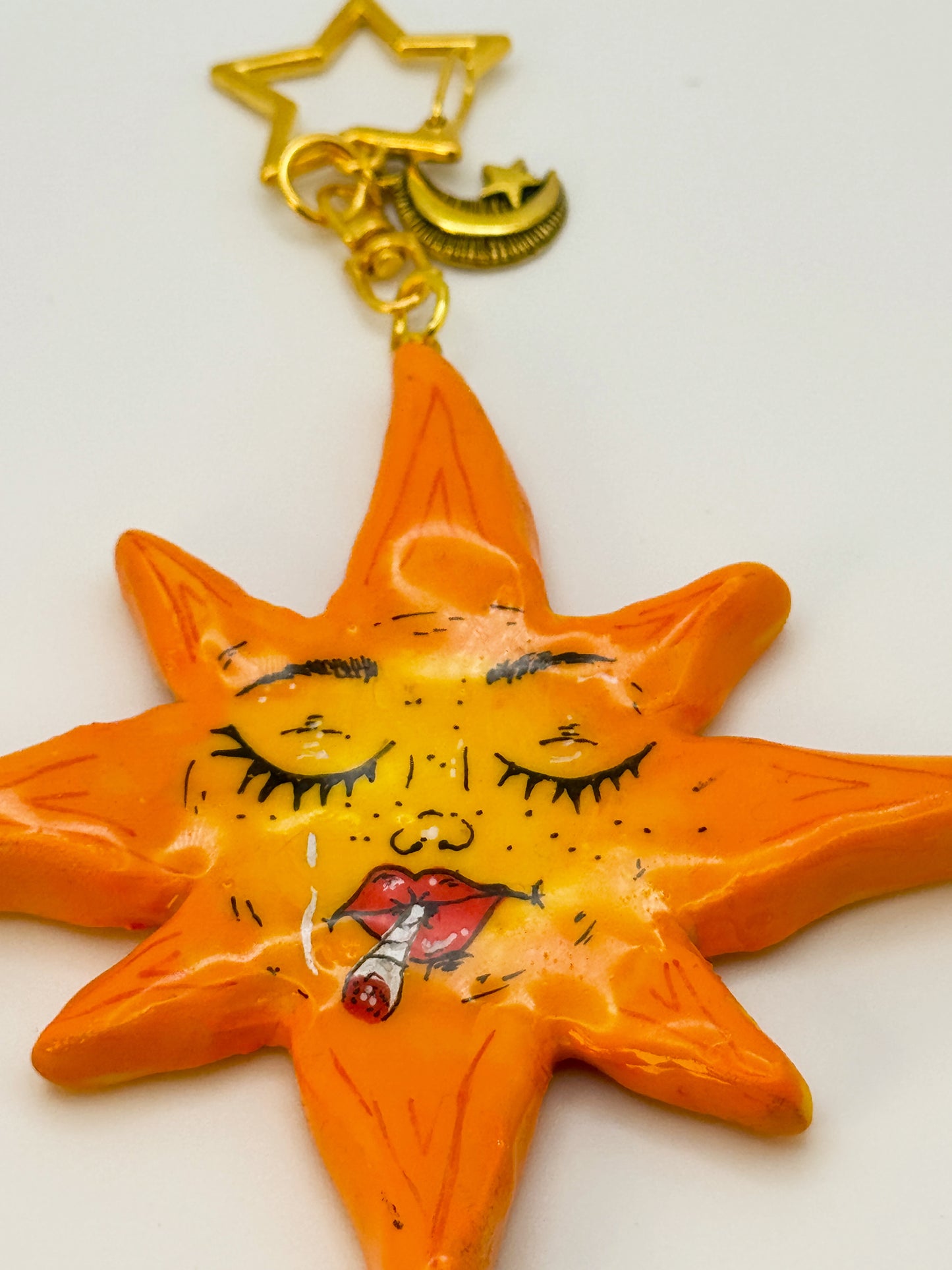 Smoking Sun Keychain – Handmade Polymer Clay Bag Charm