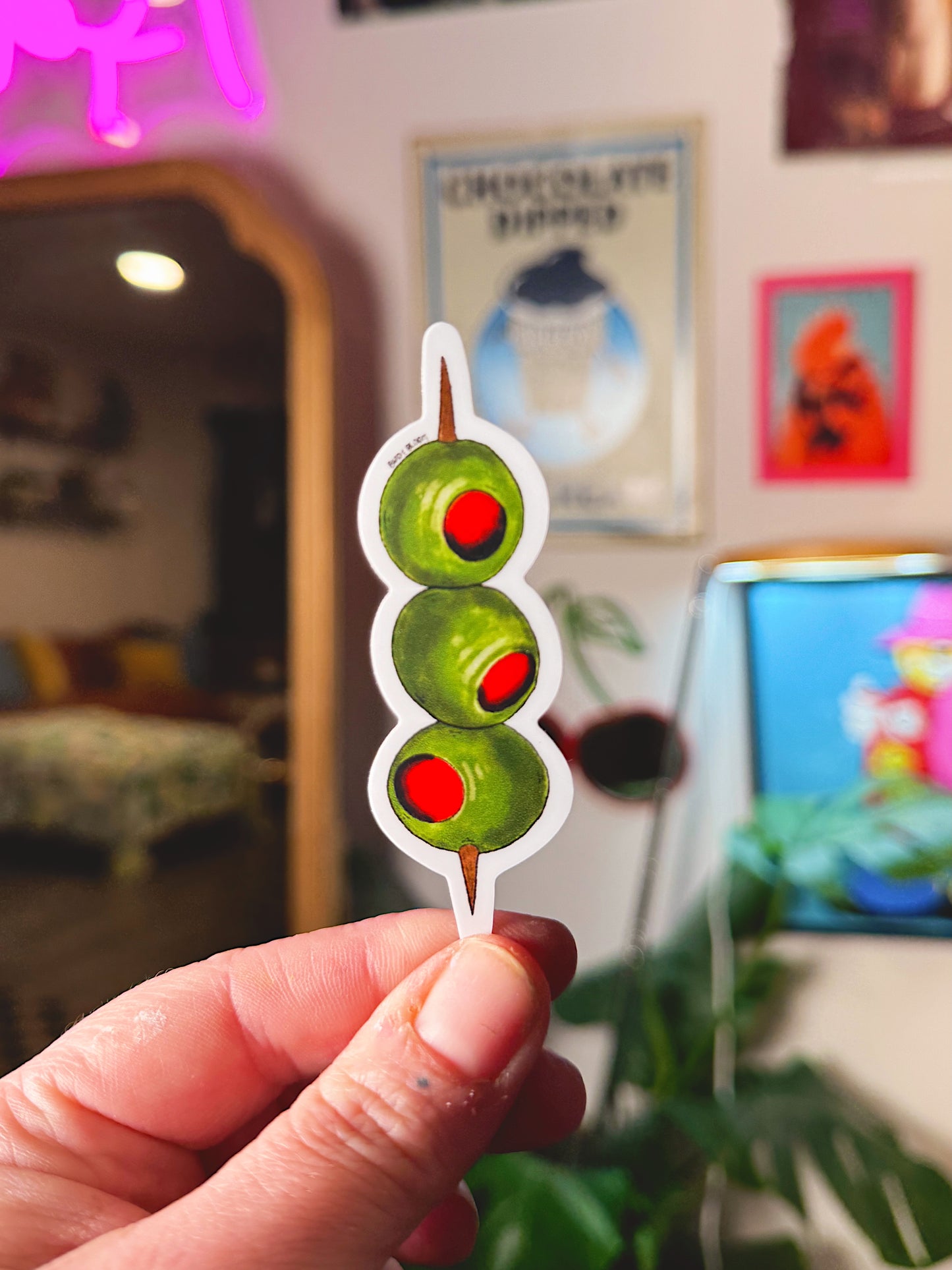 Olive Skewer Sticker | Martini Olive Vinyl Sticker | Cocktail Garnish Bar Aesthetic Decal