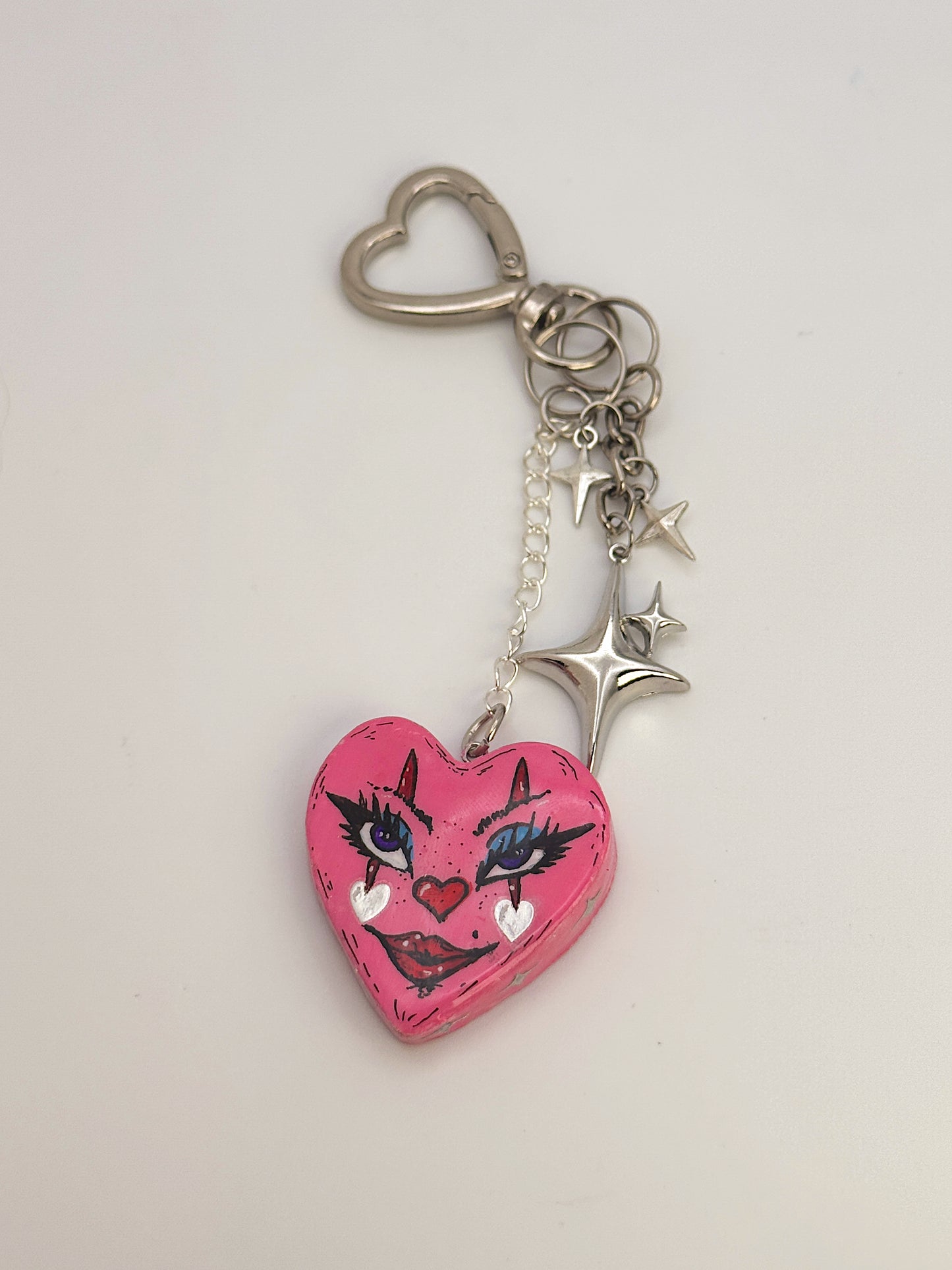 Clown Heart Keychain – Hand-Sculpted Polymer Clay Charm