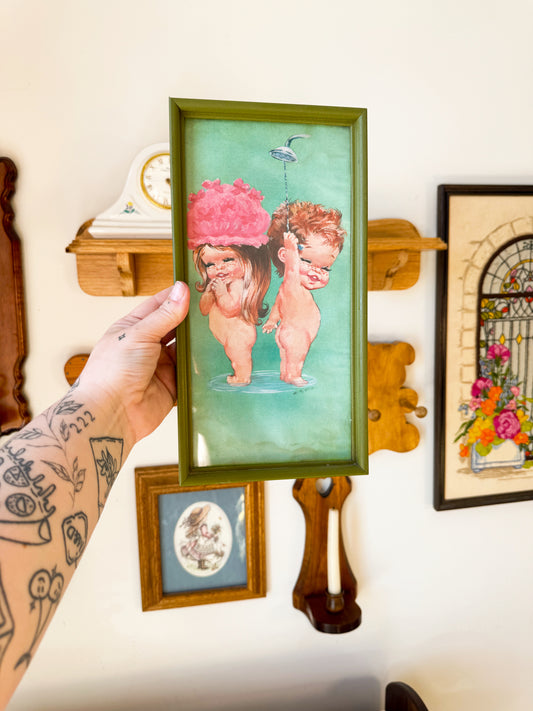 Vintage Kewpie Style Baby Art Print – Retro Framed Illustration
