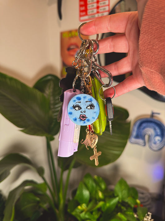 Blue Moon Babe Keychain — Hand-Sculpted Polymer Clay Charm
