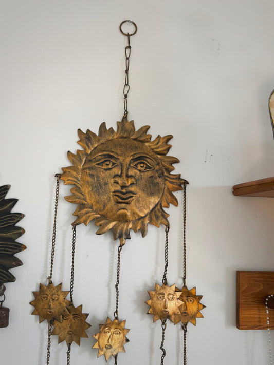 Large 40” Vintage Brass Sun Chime – Cascading Celestial Bell Wall Hanging
