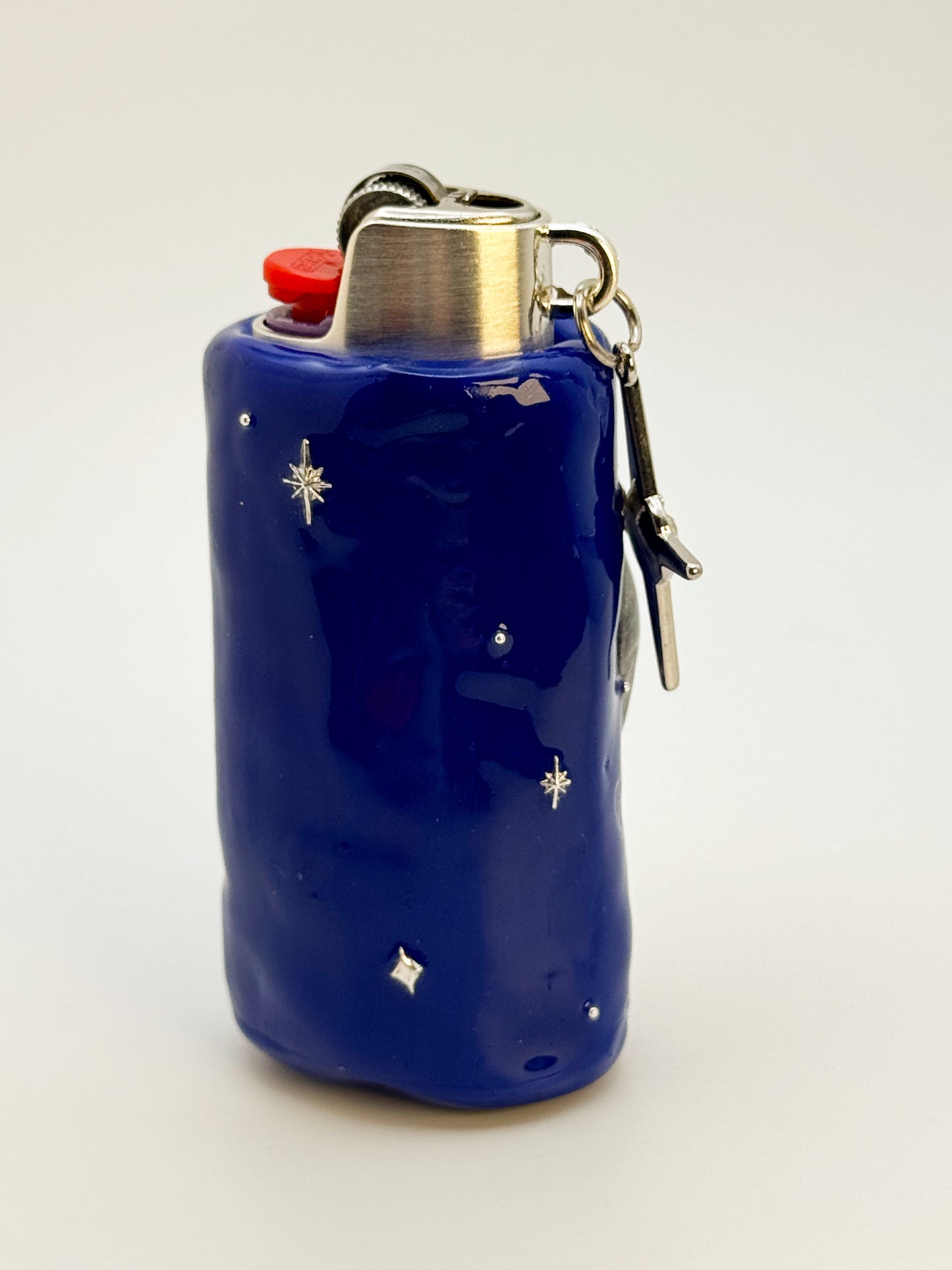 Handmade 90s Celestial Moon Lighter Case – Deluxe Metal Insert + Charm – Polymer Clay Starry Night Cover (Fits Standard Bic)