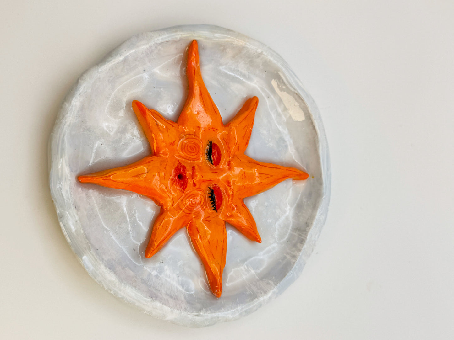 Handmade Sun Incense Holder – Celestial Polymer Clay Incense Dish – Boho Sun Decor (4.5 Inch)