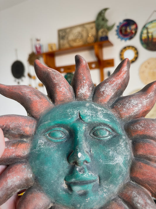 Vintage 11” Sun Face Wall Hanging – Celestial Decor