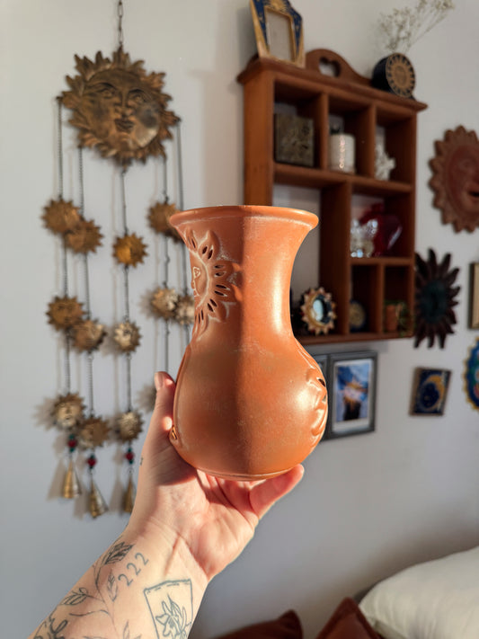 PartyLite Celestial Sun Tealight Holder – Vintage Terracotta Sun Face Candle Warmer