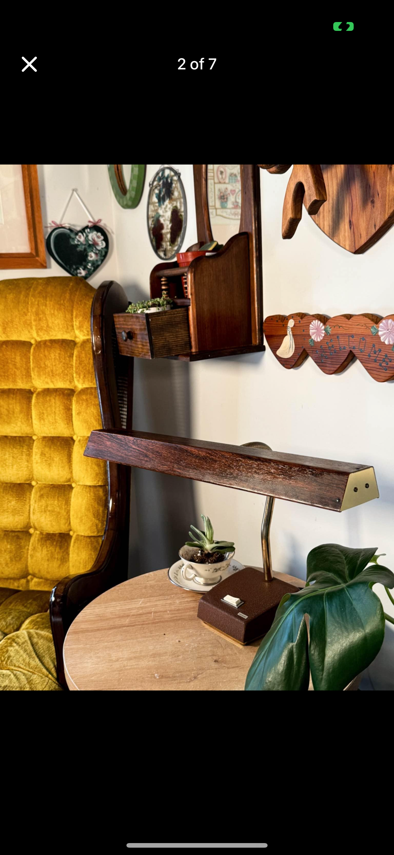 Vintage Mid Century Modern Tensor Wood Grain Desk Lamp – 18” Shade – Brass Gooseneck
