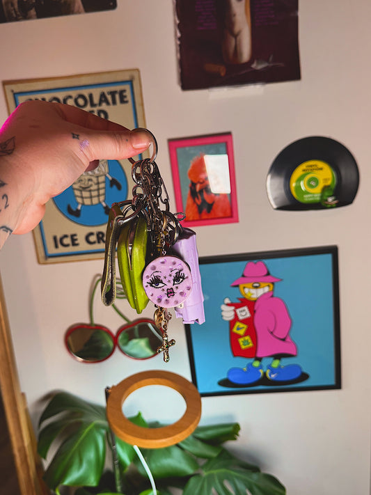 Lavender Mini Moon Babe Keychain – Hand-Sculpted Polymer Clay (1.5–2”)