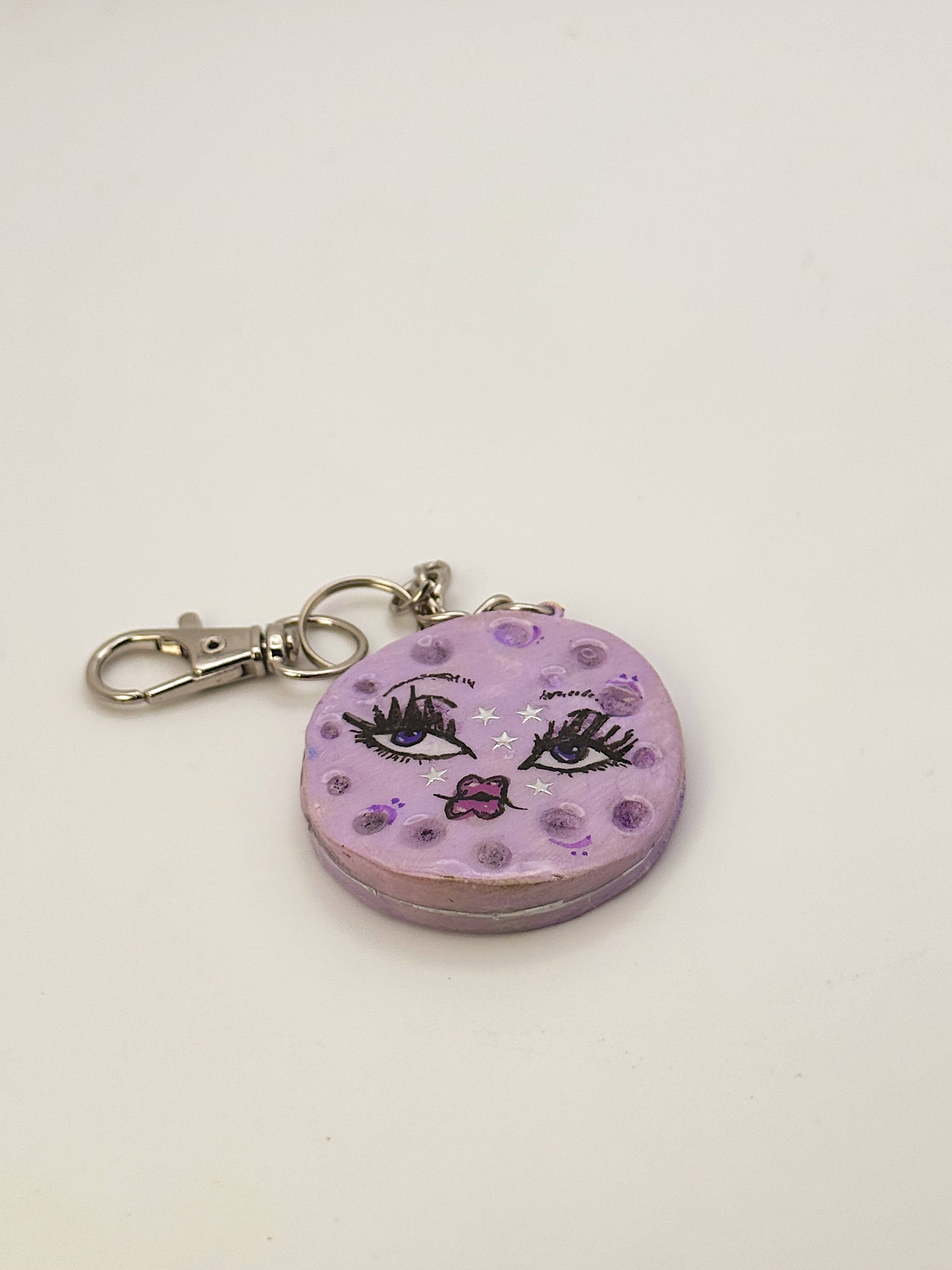 Lavender Mini Moon Babe Keychain – Hand-Sculpted Polymer Clay (1.5–2”)