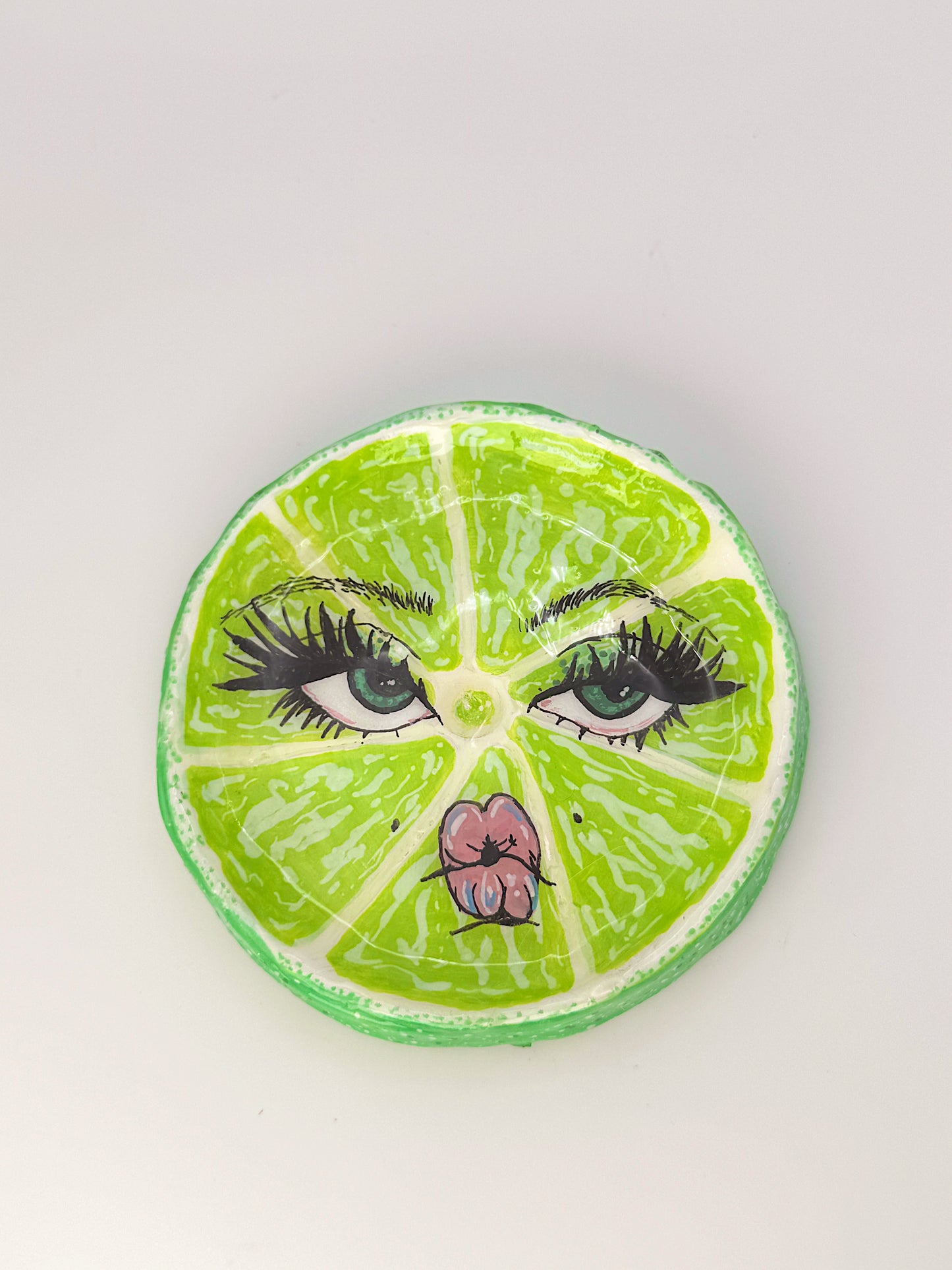 Handmade Sour Lime Face Trinket Dish or Ashtray – Hand-Sculpted, Puckered Citrus Cutie (3.5”)