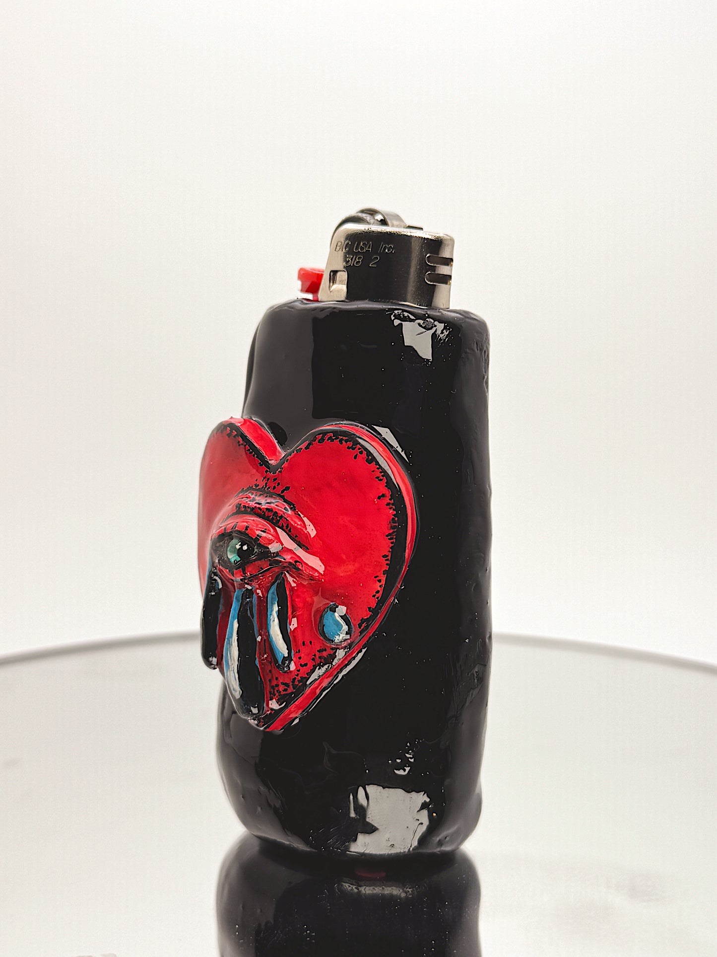 Traditional Tattoo Heart Lighter Case – Handmade Polymer Clay Lighter Cover | Red Heart with Eye Design | Unique Gift for Smokers