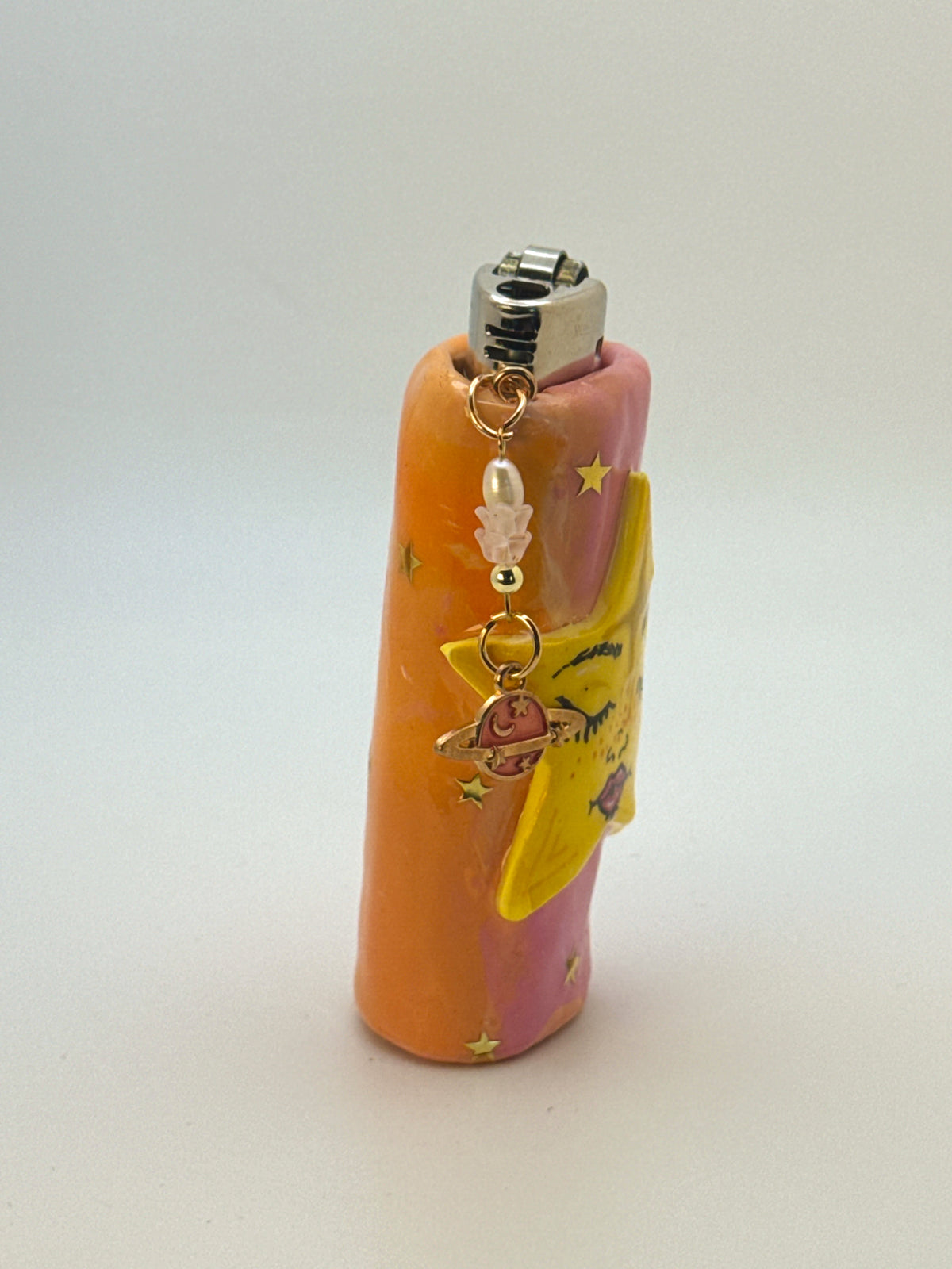 Celestial Star Case with charm| Fits Standard Bic | Handmade Polymer Clay Art