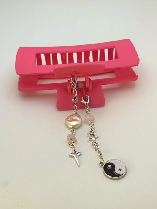 Pink Large Claw Clip with Handmade Beaded Charms | Removable Charm Clip | 4.1”