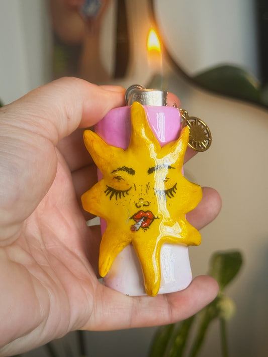 Smoking Miss Sunny Lighter Case with charm| Fits Standard Bic | Handmade Polymer Clay Art