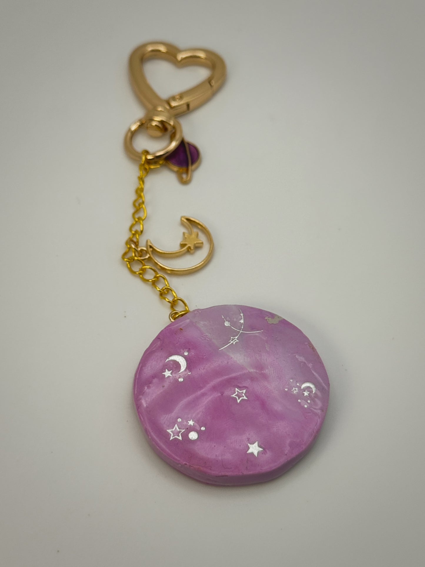 Celestial Dreams Moon Bag Charm | Handmade Polymer Clay Key Chain