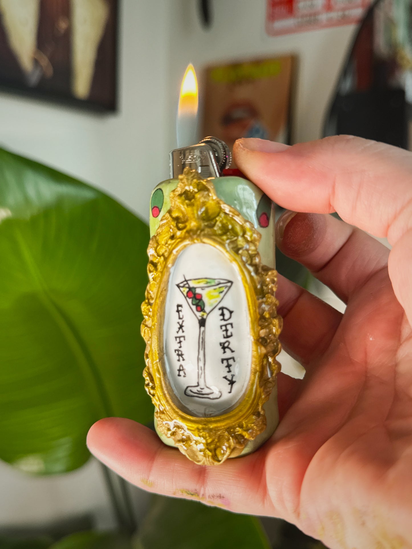 Vintage Frame Extra Dirty Martini Lighter Case| Fits Standard Bic | Handmade Polymer Clay Art