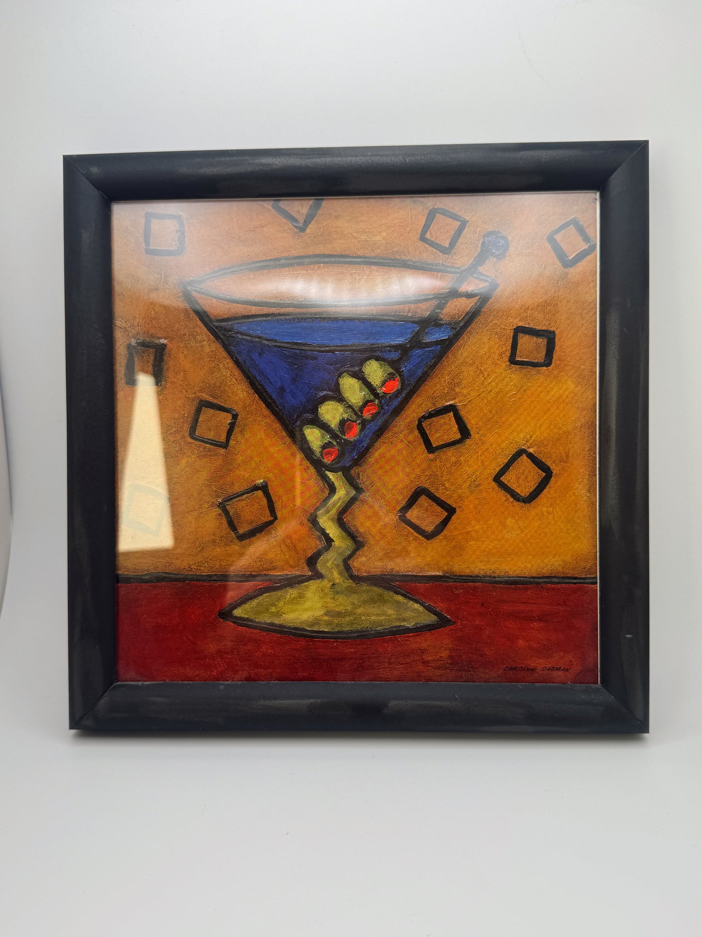 Set of 2 Vintage Martini Art Prints – Framed Cocktail Wall Art – 8x8