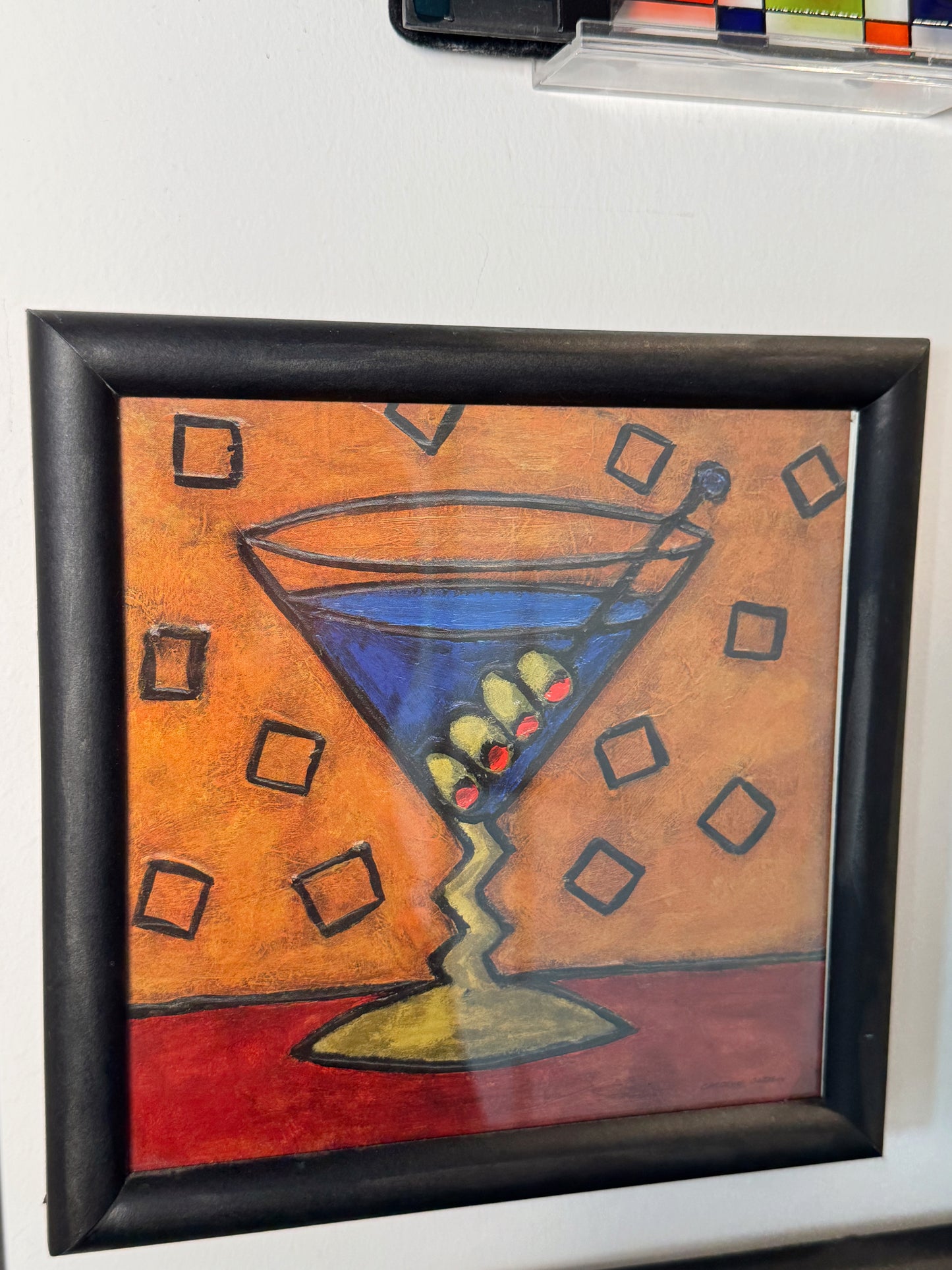 Set of 2 Vintage Martini Art Prints – Framed Cocktail Wall Art – 8x8