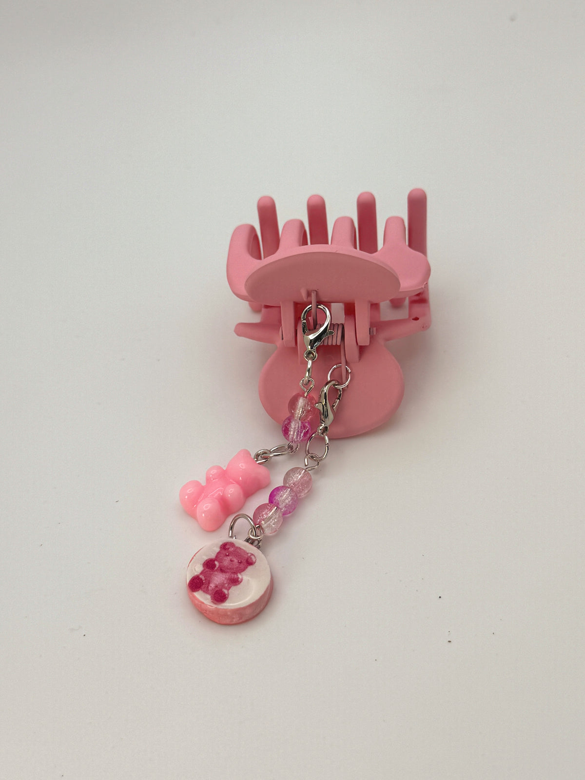 Pink Small Claw Clip with Handmade Beaded Charms | Removable Charm Clip | 2.1”