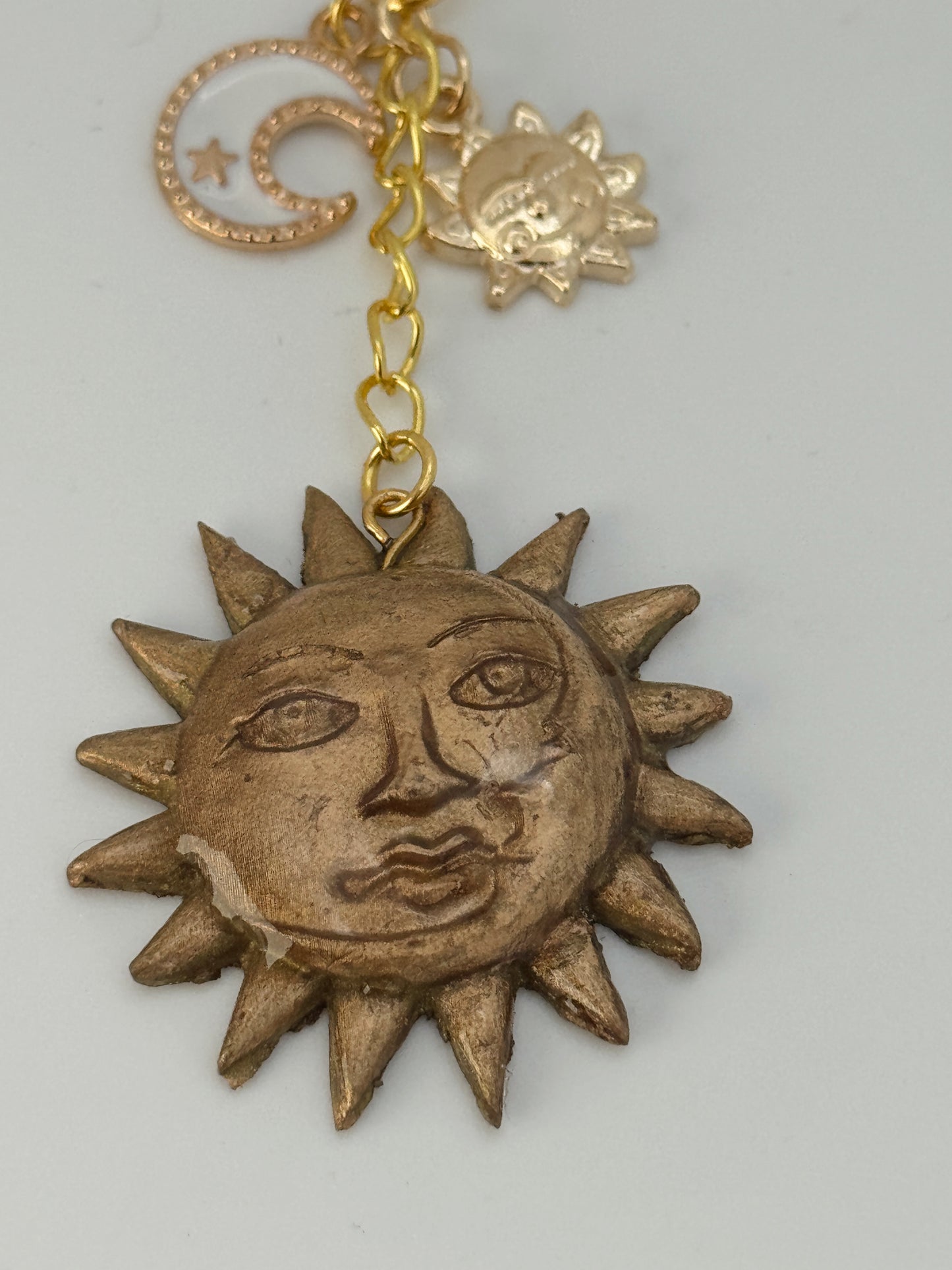 Celestial Sun & Moon Statement Bag Charm – Handmade Polymer Clay