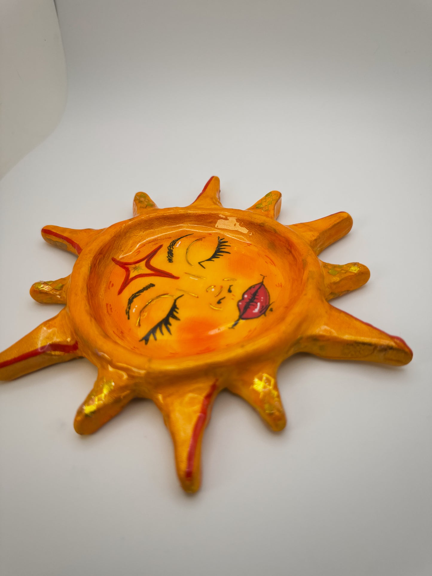 Miss Sunny Trinket Dish – 6.5” Polymer Clay Celestial Sun Tray