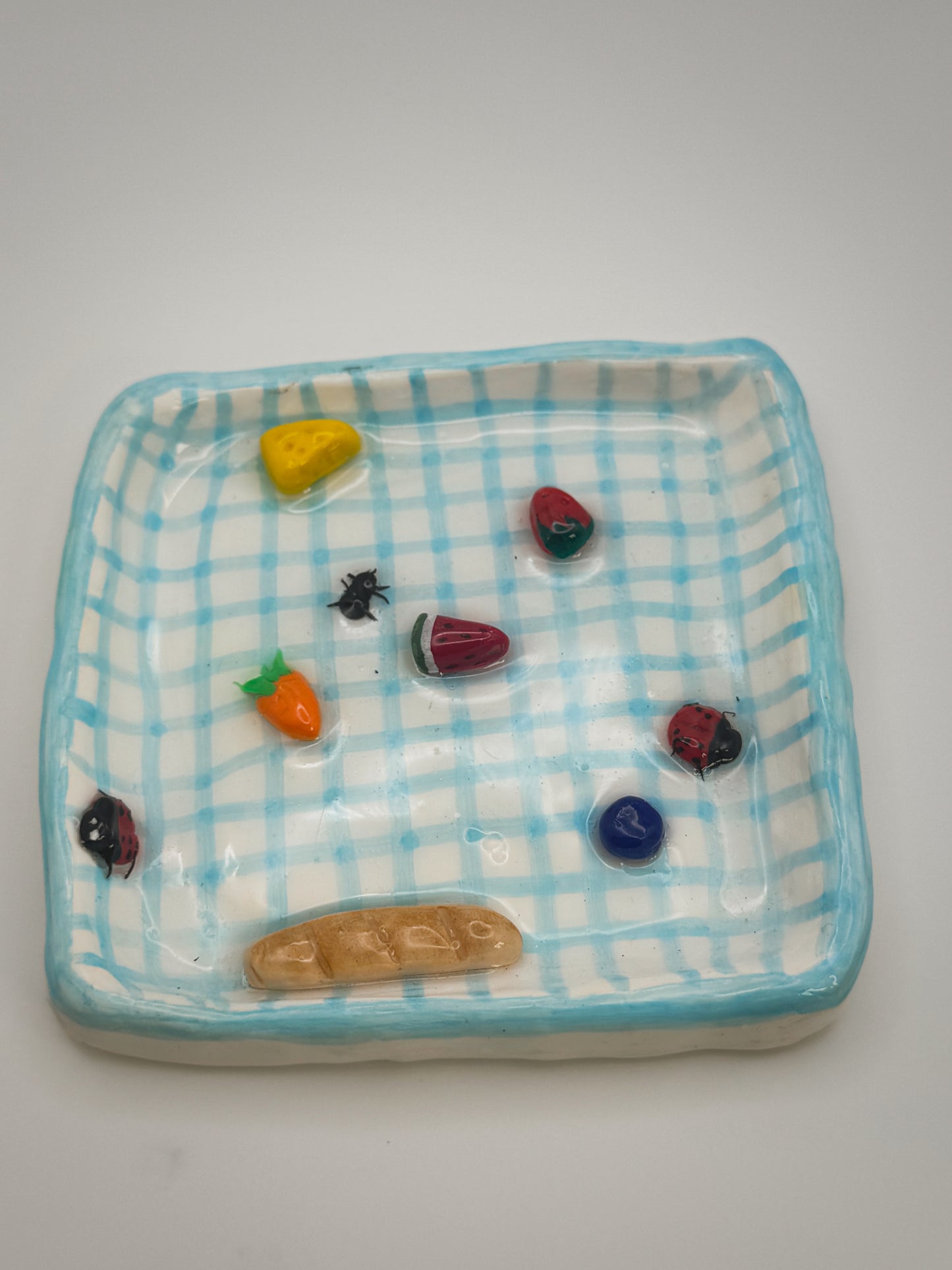 Blue Picnic Blanket Trinket Dish (5”) – Handmade Polymer Clay