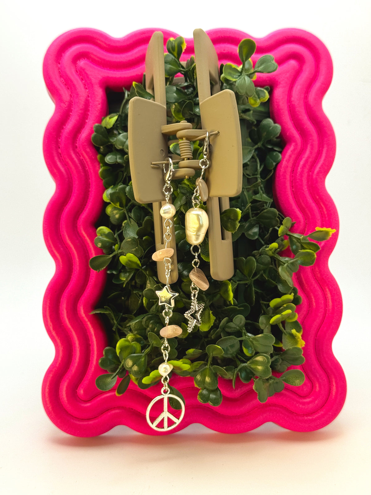 Brown Large Claw Clip with Handmade Beaded Charms | Removable Charm Clip | 4.1”