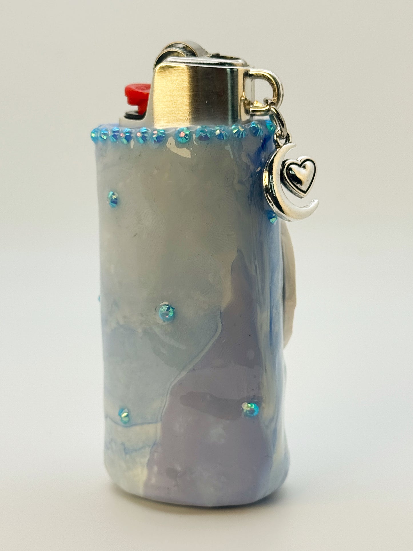 Smoking Blue Moon Lighter Case w/ charm | Fits Standard Bic | Handmade Polymer Clay Art