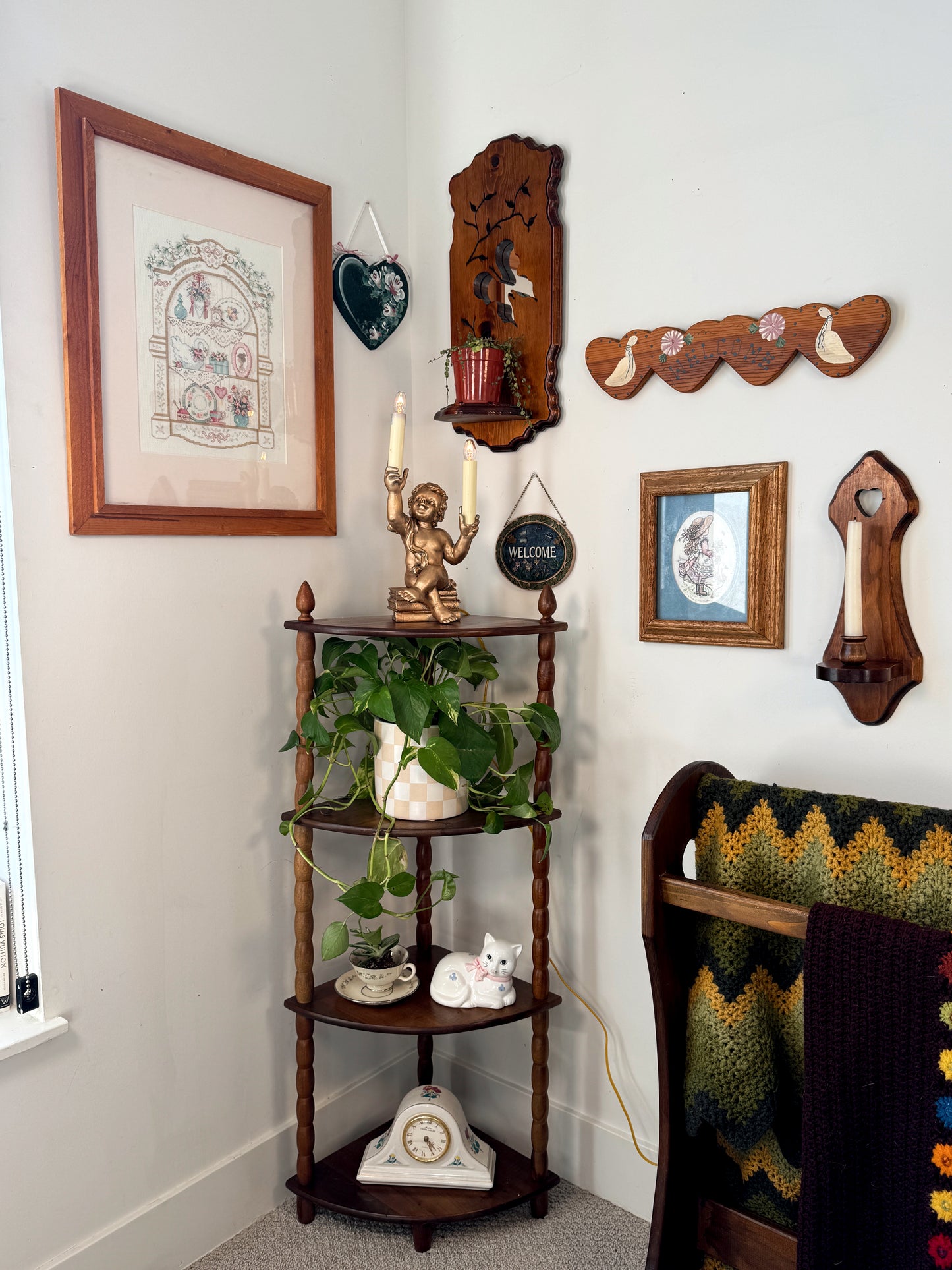 Vintage Cherub Double Candle Lamp Sitting on Books | Gold Angel Table Lamp