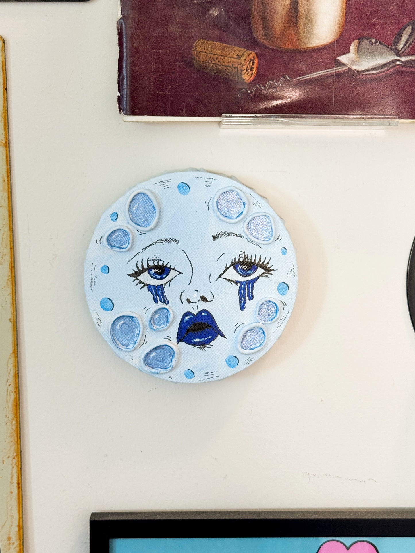Sad Girl Moon – Hand-Painted Moon Face Wall Art (5” Textured Canvas)