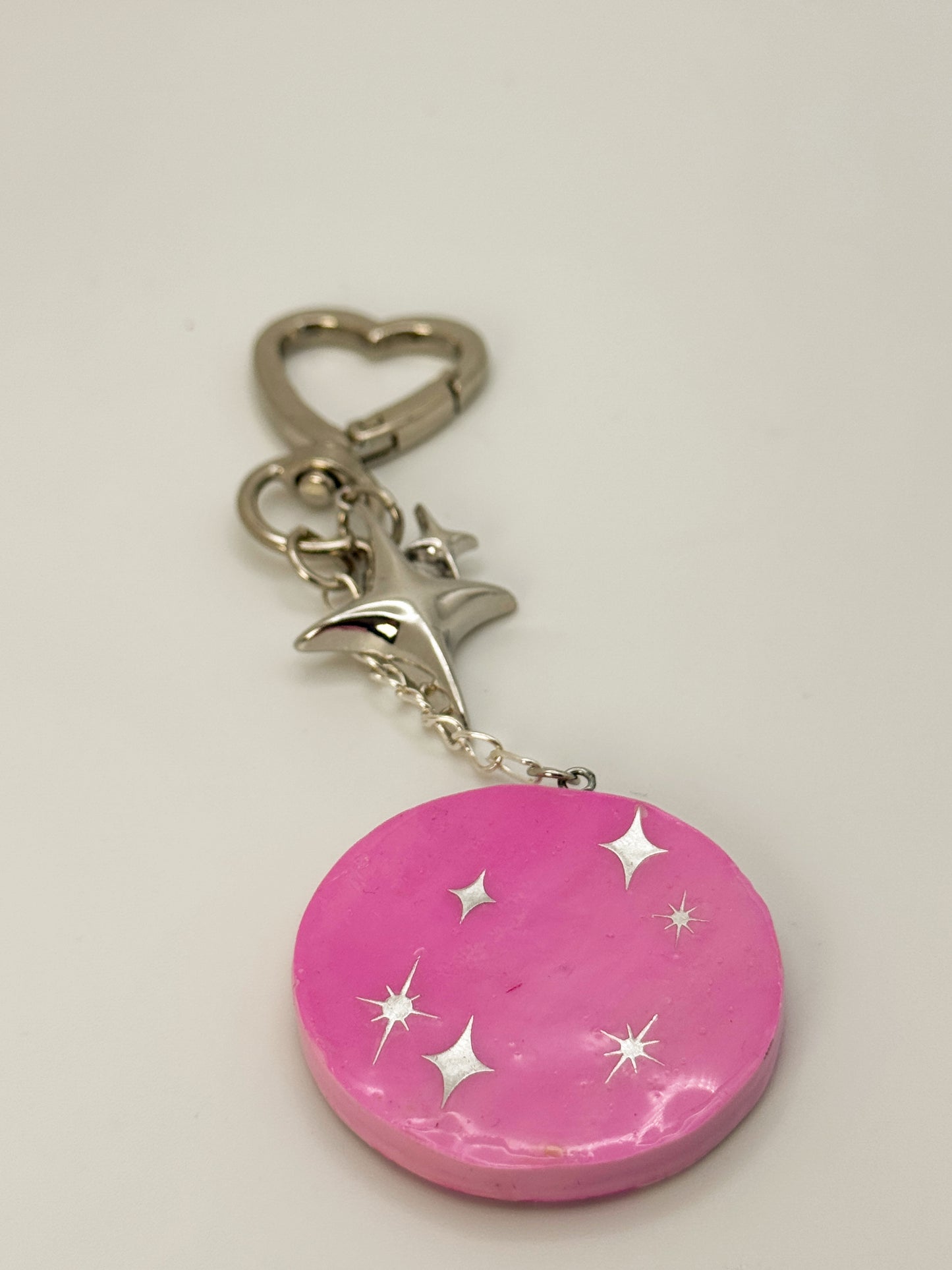 Smoking Moon Keychain – Hand-Painted Polymer Clay Celestial Bag Charm