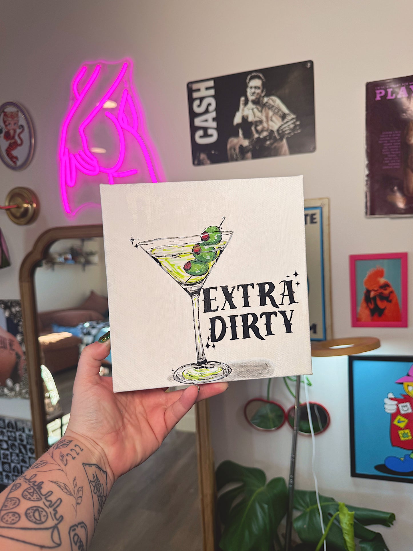 “Extra Dirty” Martini Canvas – 8x8 Hand-Painted Art with Resin Glossy Olives