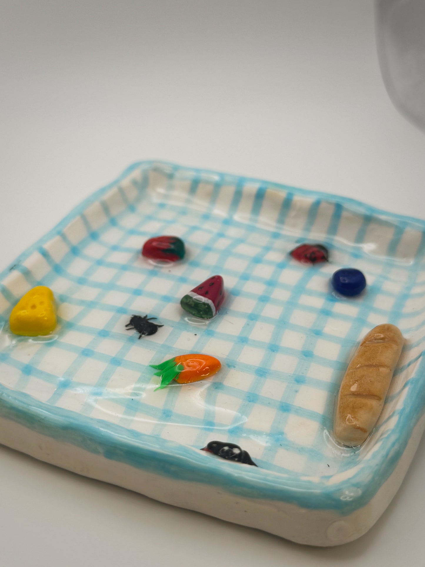 Blue Picnic Blanket Trinket Dish (5”) – Handmade Polymer Clay