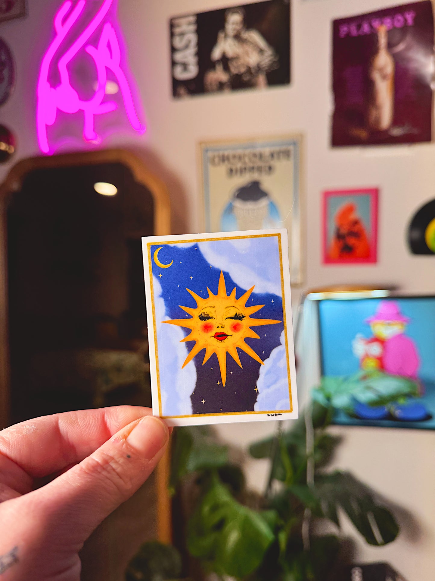 Whimsical Sun Vinyl Sticker | Celestial Sun Art