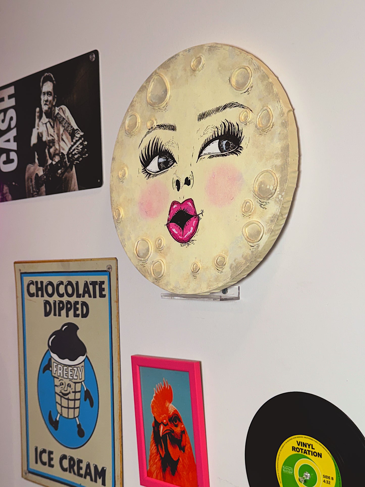 Miss Moon – Hand-Painted Moon Face Wall Art (12” Textured Canvas)