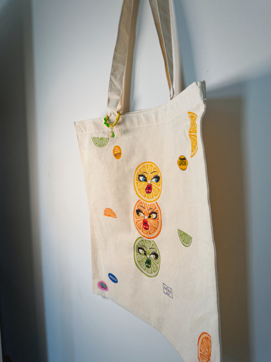 Citrus Sisters Hand-Pressed Tote Bag | 15x16 Natural Cotton — Luxe