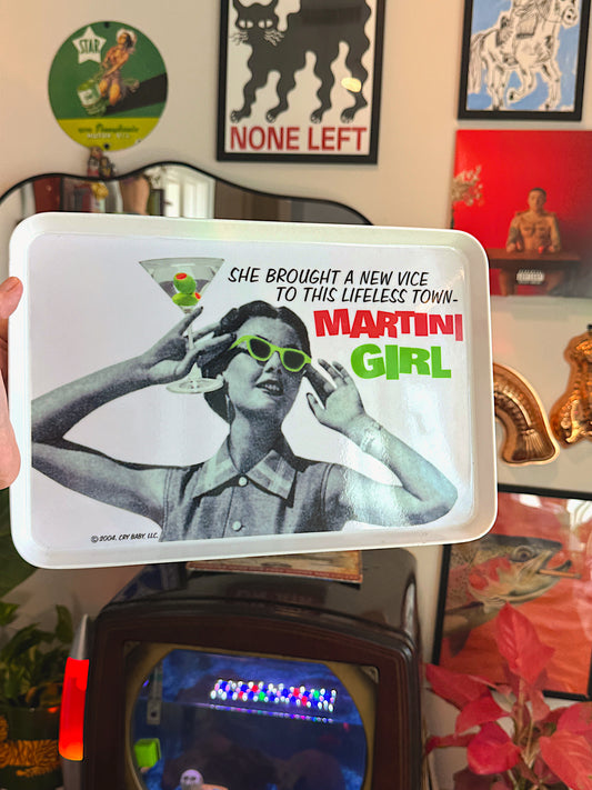 Vintage Martini Girl Serving Tray – Retro Barware Tray – Mid Century Style Cocktail Decor