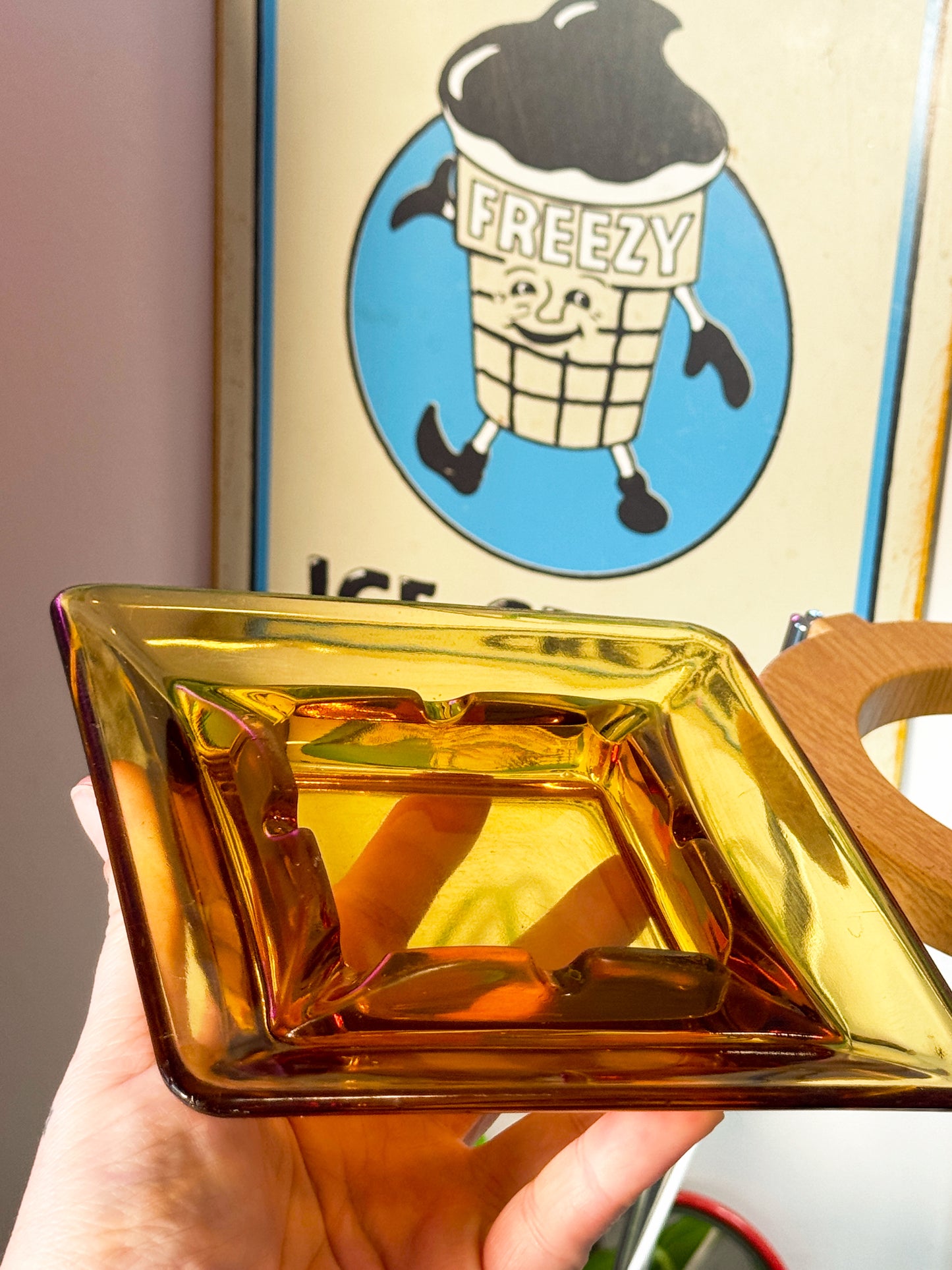 Vintage Amber Glass Ashtray – Mid Century Heavy Glass Catchall