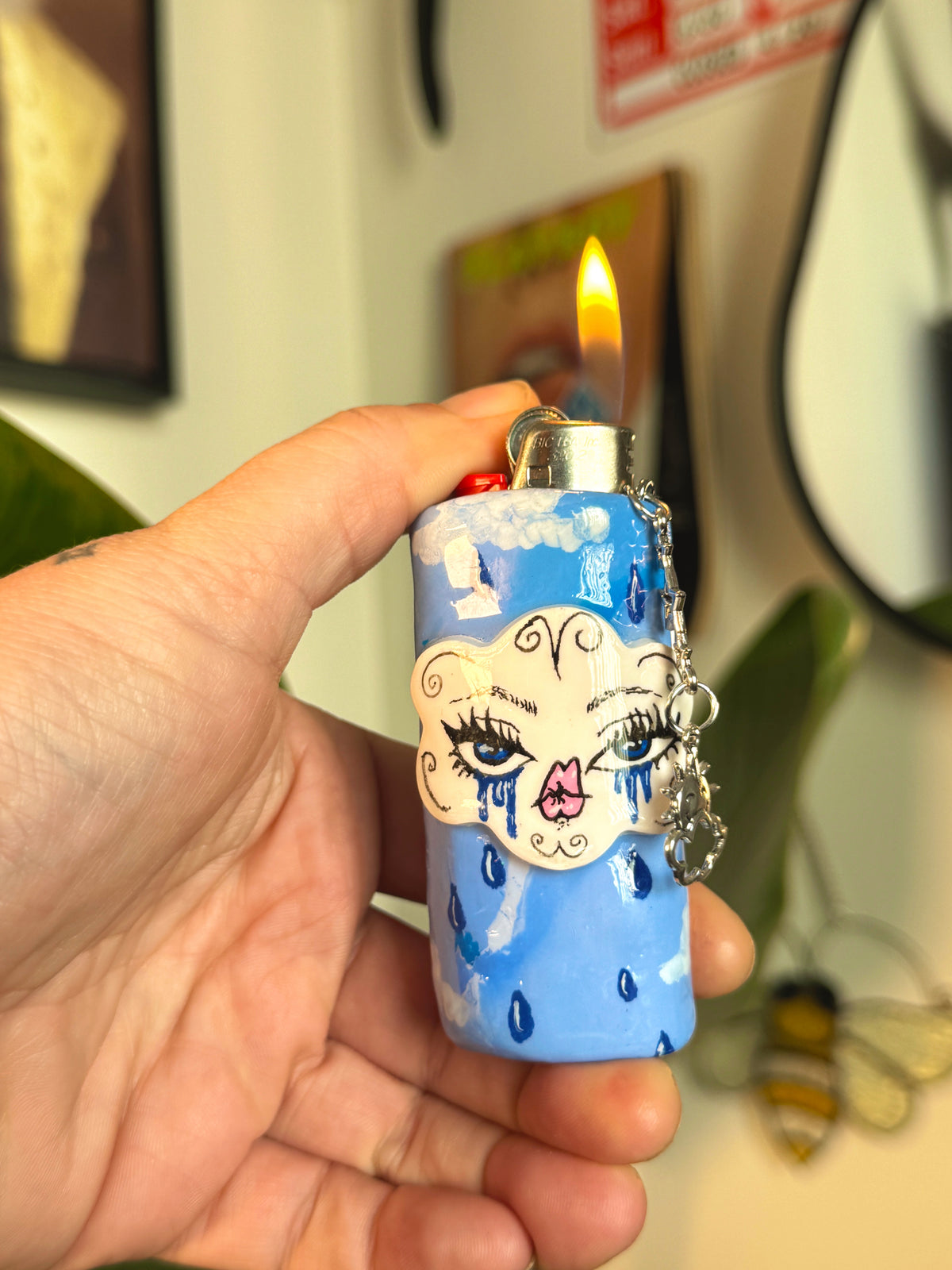 Sad Girl Cloud Case with charm| Fits Standard Bic | Handmade Polymer Clay Art