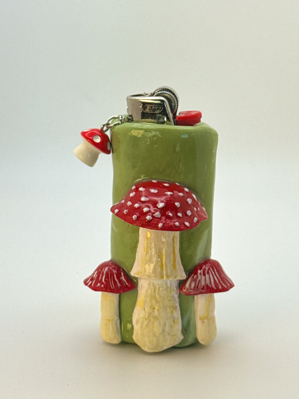 Mushroom Case with charm| Fits Standard Bic | Handmade Polymer Clay Art