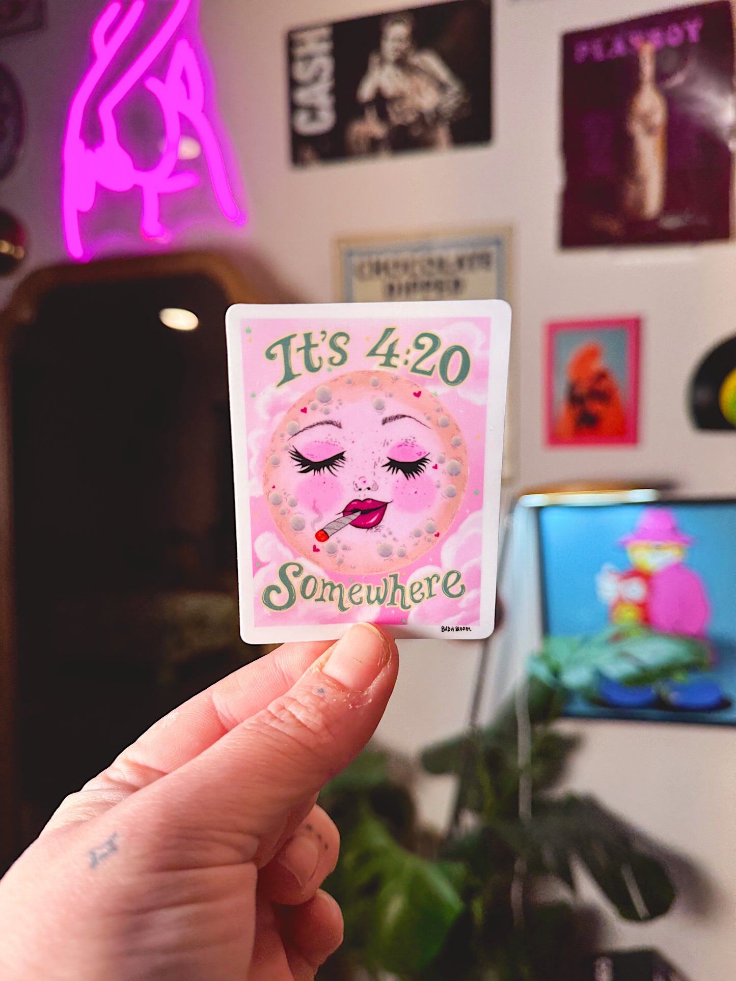 It’s 4:20 Somewhere Moon Vinyl Sticker | Whimsical Celestial Moon Art