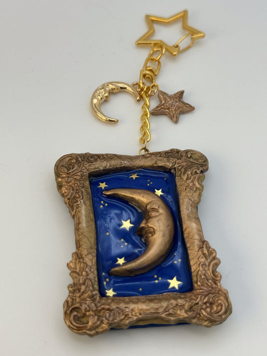 Celestial Moon Frame Keychain – Whimsigoth Bag Charm – Polymer Clay Art