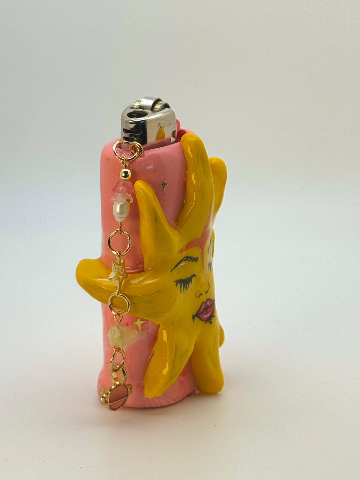 Celestial Sun Case with charm| Fits Standard Bic | Handmade Polymer Clay Art
