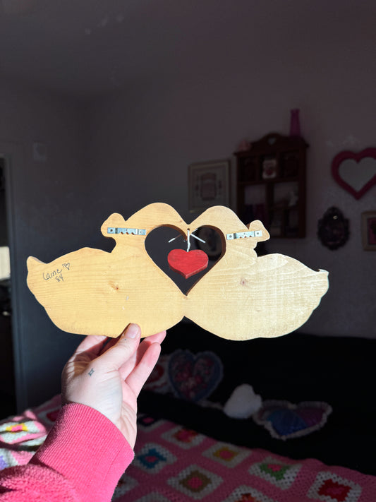 Vintage 1984 Hand-Painted Wooden Swan Wall Hanging – Folk Art Valentine Decor