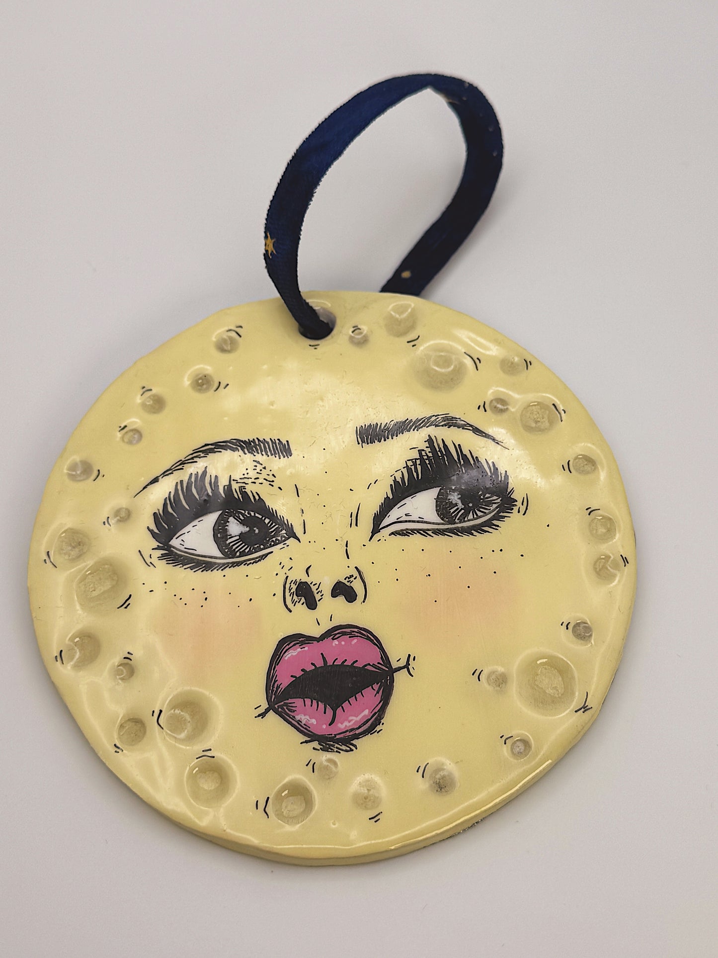 Moon Face Wall Hanging – Handcrafted Polymer Clay Art (4.5”)