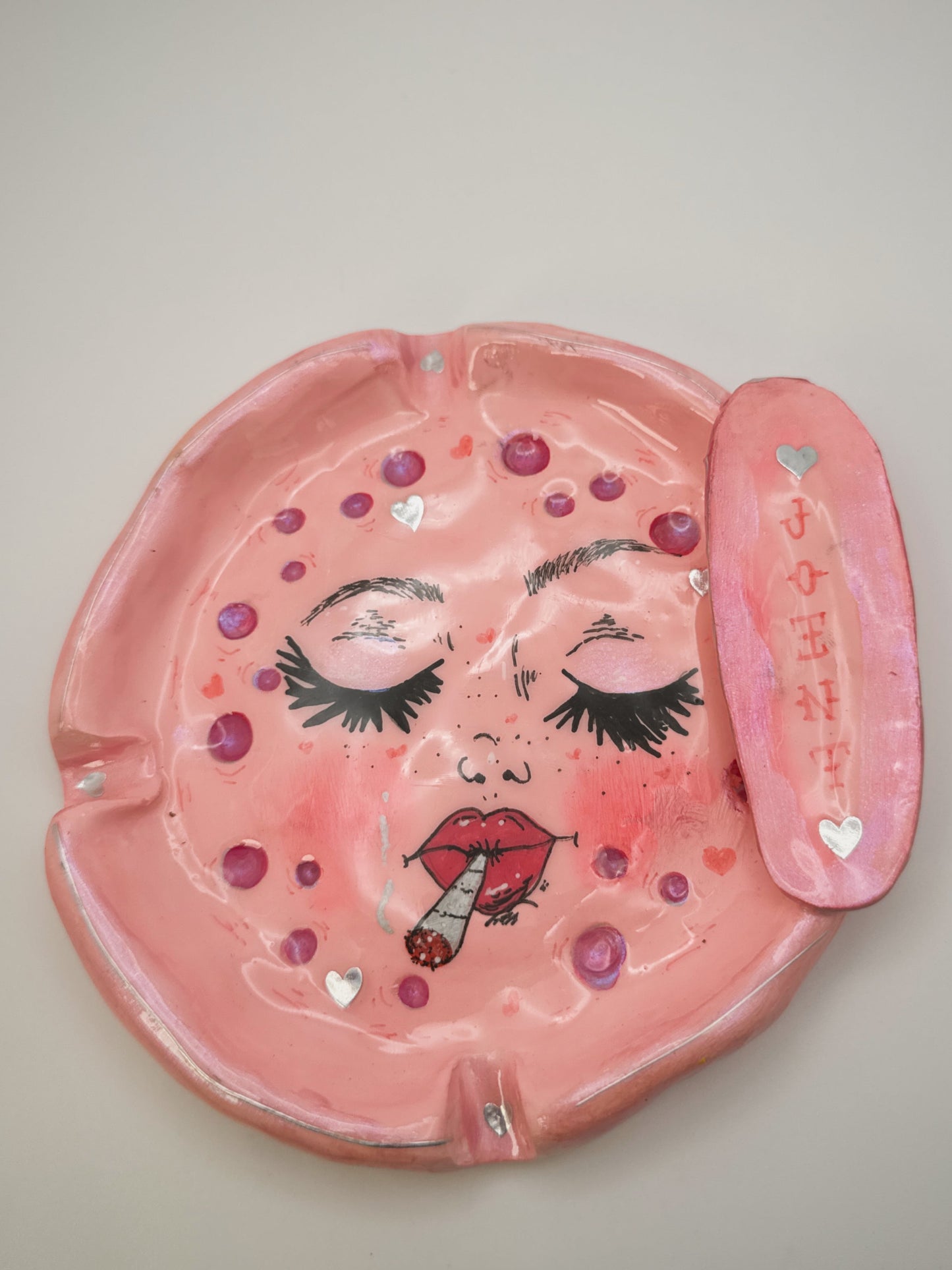 Pink Smoking Moon Ashtray – Hand-Painted Celestial Moon Dish (6”)