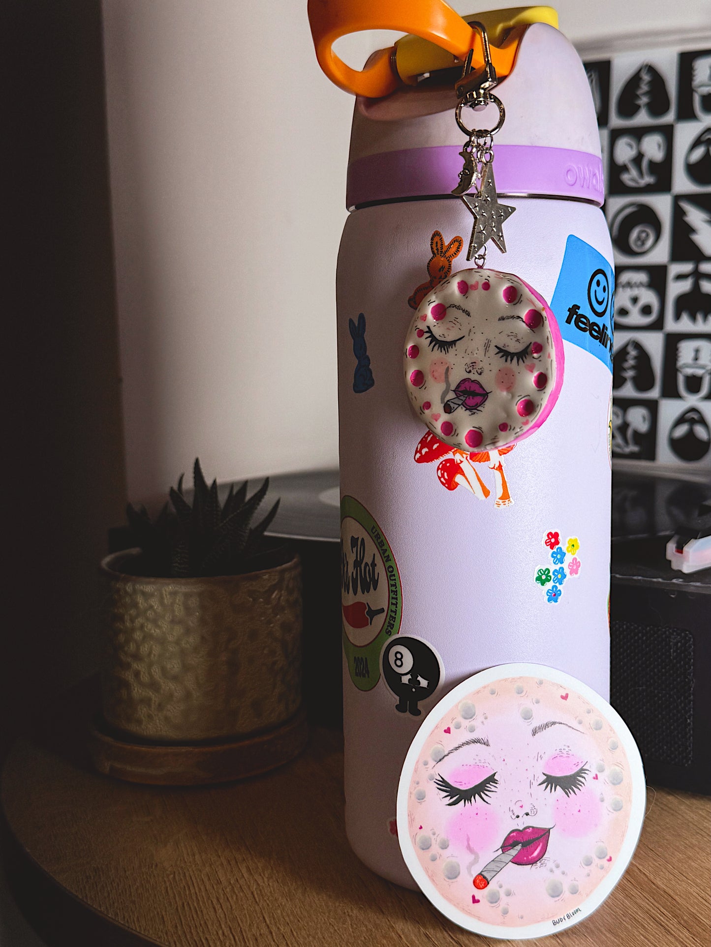 Smoking Moon Vinyl Sticker | Whimsical Celestial Moon Art