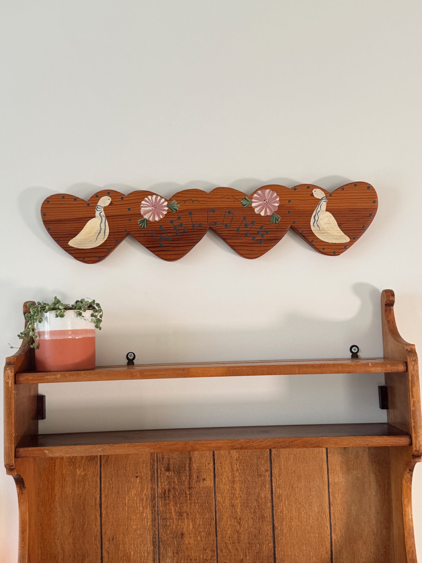 Vintage Hand Painted Wooden Heart “Welcome” Wall Sign