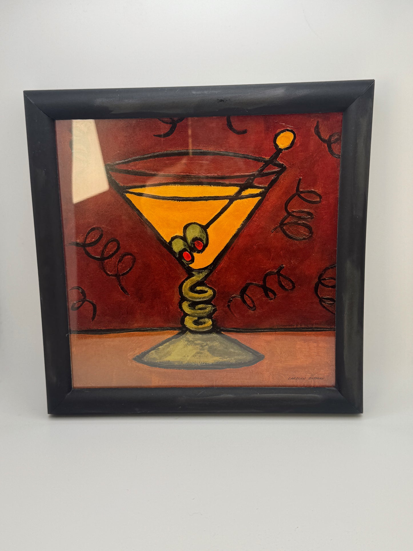 Set of 2 Vintage Martini Art Prints – Framed Cocktail Wall Art – 8x8