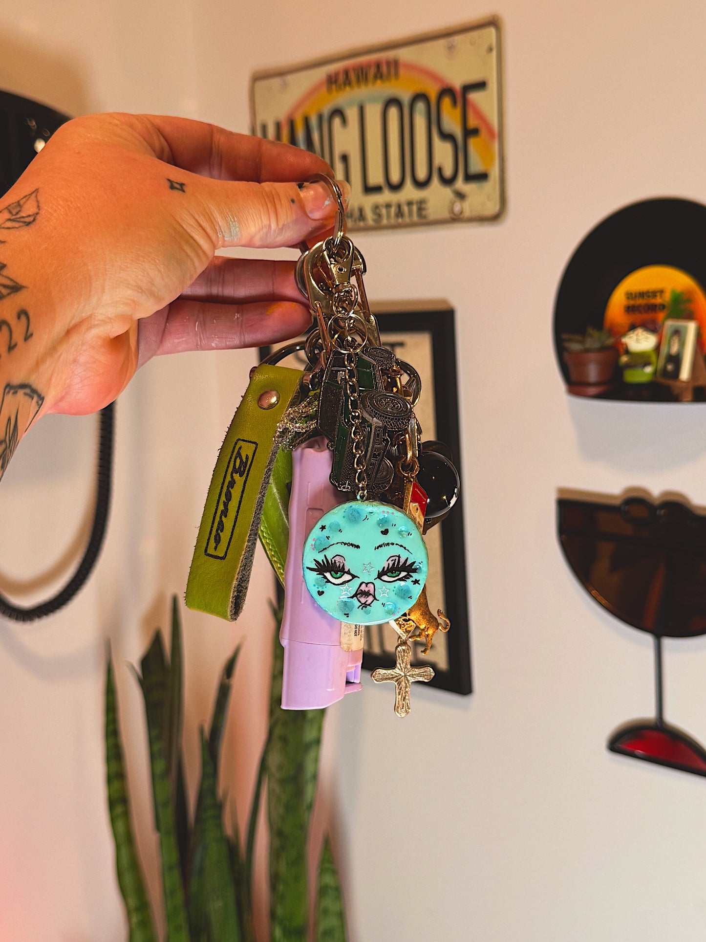 Minty Moon Keychain – Hand-Sculpted Polymer Clay Charm